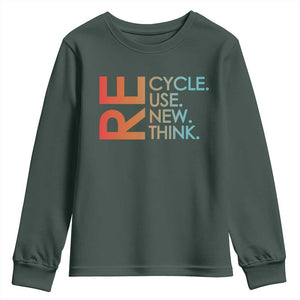 Environmental Activism Youth Sweatshirt Recycle Reuse Renew Rethink Earth Day TS10 Dark Forest Green Print Your Wear