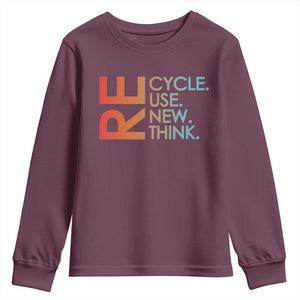 Environmental Activism Youth Sweatshirt Recycle Reuse Renew Rethink Earth Day TS10 Maroon Print Your Wear