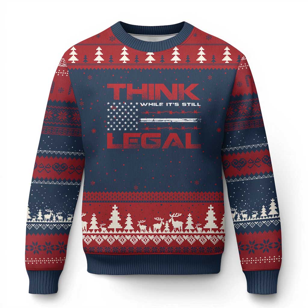 Think While It's Still Legal Ugly Christmas Sweater Patriotic Flag TS10 Navy Red Print Your Wear