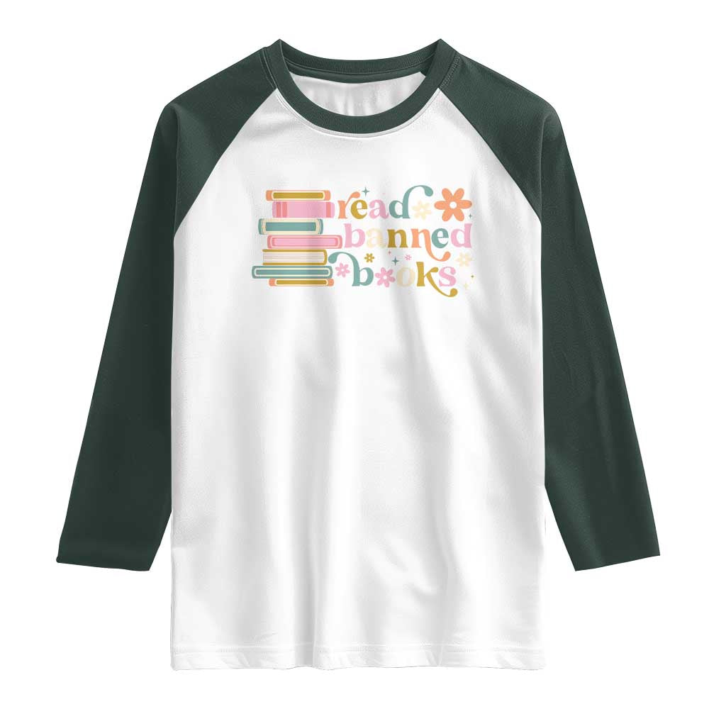Vintage Read Banned Books Raglan Shirt TS10 White Dark Forest Green Print Your Wear