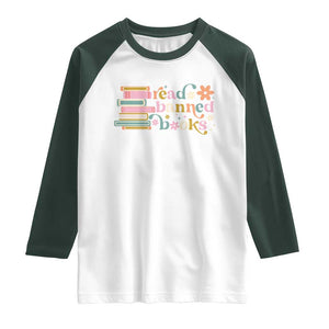 Vintage Read Banned Books Raglan Shirt TS10 White Dark Forest Green Print Your Wear
