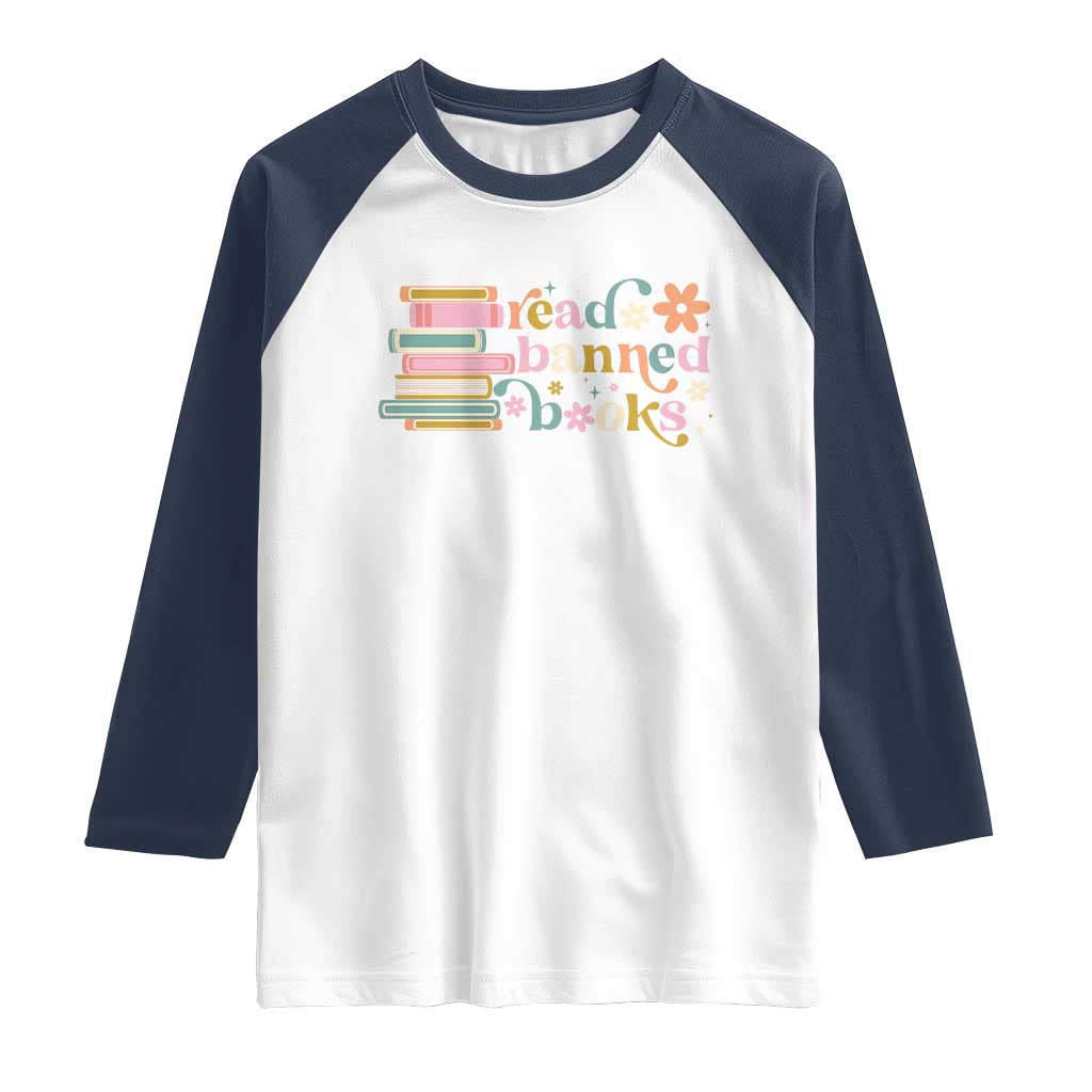 Vintage Read Banned Books Raglan Shirt TS10 White Navy Print Your Wear