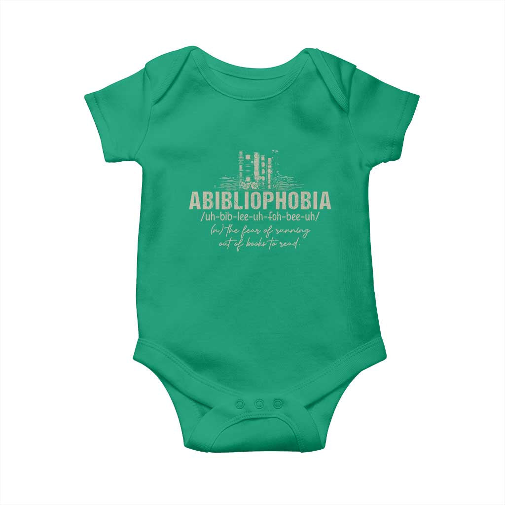 Abibliophobia Baby Onesie Funny Reading Bookworm Book Lover Reader Gift TS10 Irish Green Print Your Wear
