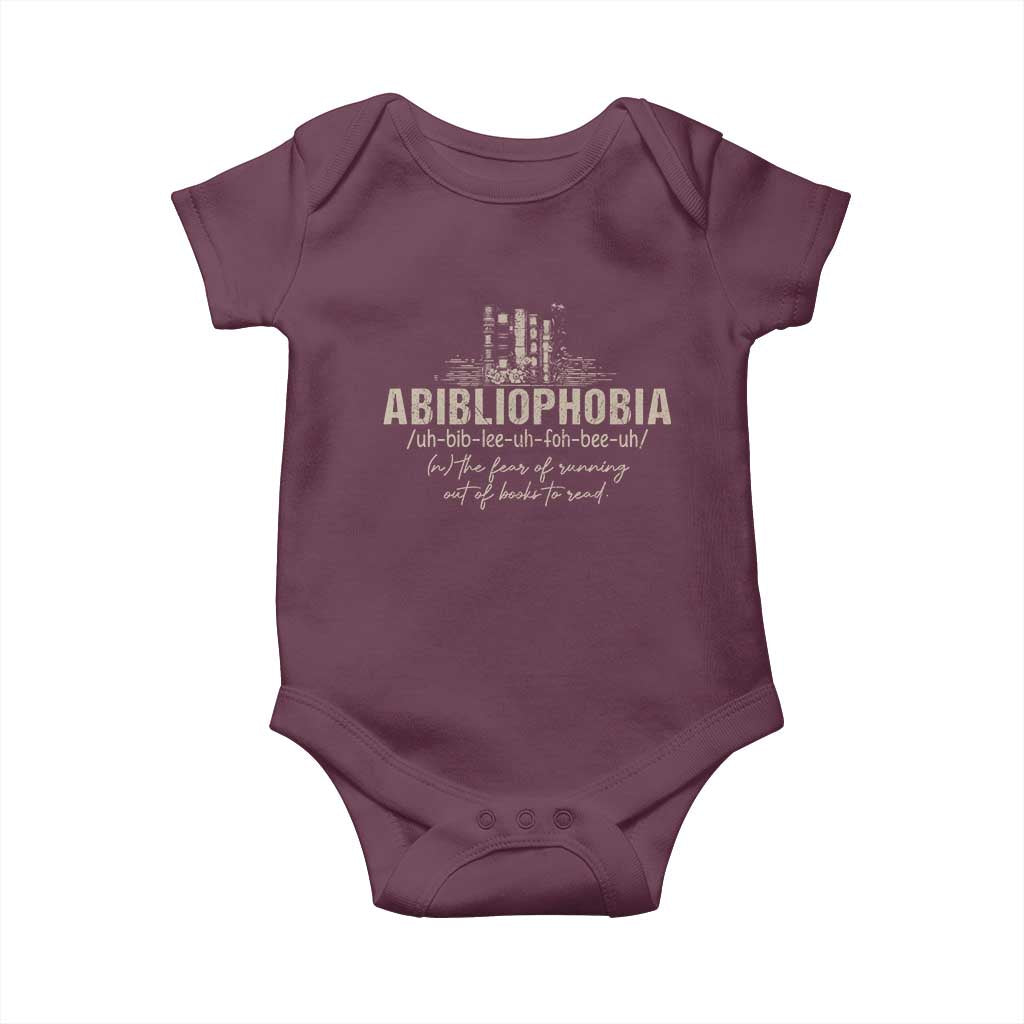 Abibliophobia Baby Onesie Funny Reading Bookworm Book Lover Reader Gift TS10 Maroon Print Your Wear