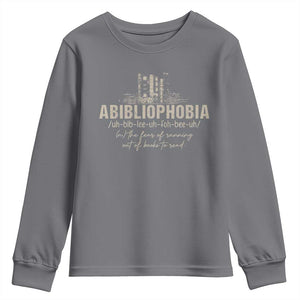 Abibliophobia Youth Sweatshirt Funny Reading Bookworm Book Lover Reader Gift TS10 Charcoal Print Your Wear