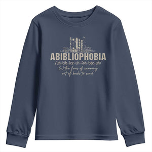 Abibliophobia Youth Sweatshirt Funny Reading Bookworm Book Lover Reader Gift TS10 Navy Print Your Wear