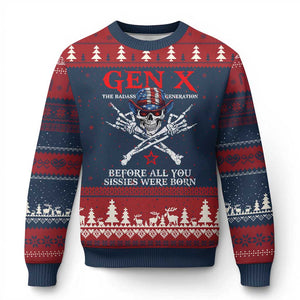 Gen X The Badasss Generation Ugly Christmas Sweater Before All You Sissie were Born Skull Rock Hand TS10 Navy Red Print Your Wear