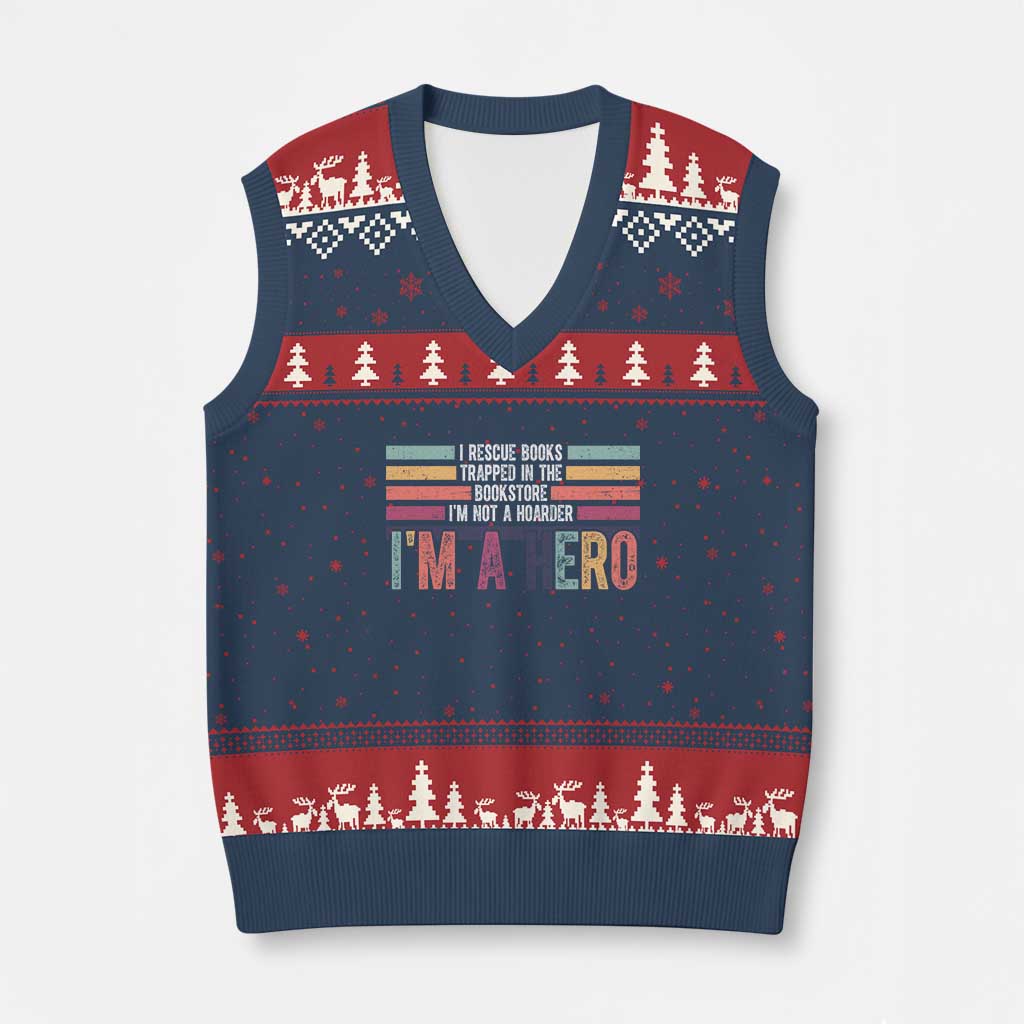 Book Lover V-Neck Knit Sweater Vest I Rescue Books TS10 Navy Red Print Your Wear
