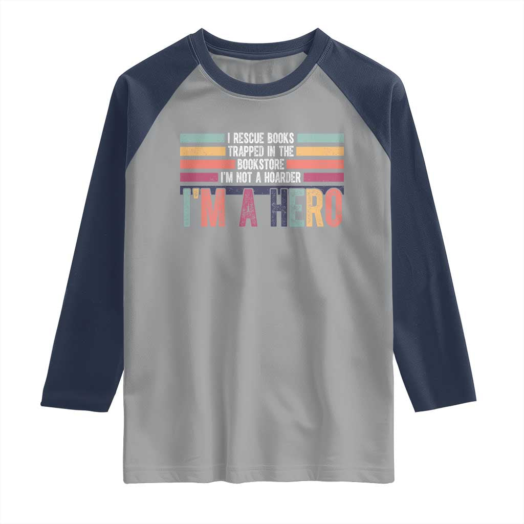 Book Lover Raglan Shirt I Rescue Books TS10 Sport Gray Navy Print Your Wear