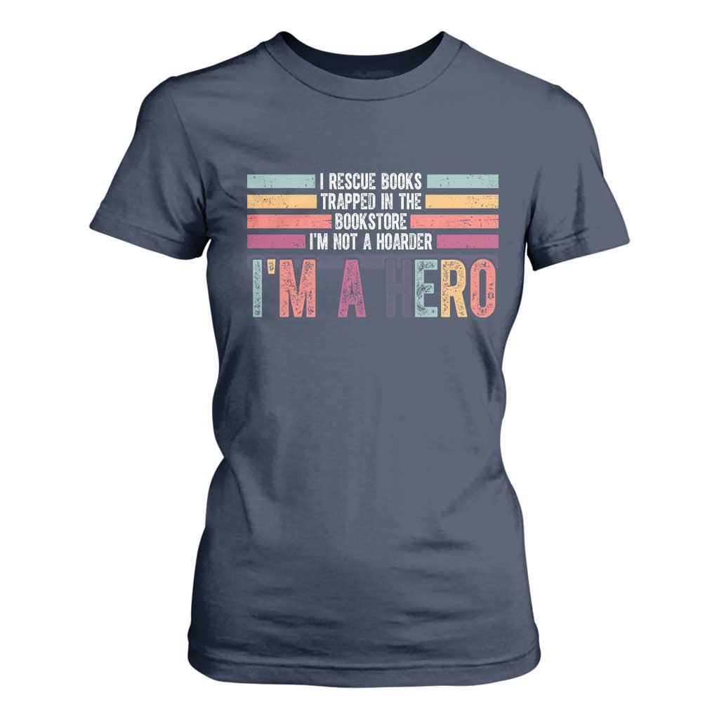 Book Lover T Shirt For Women I Rescue Books TS10 Navy Print Your Wear