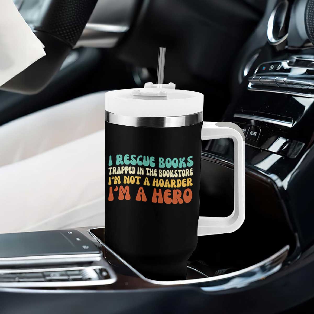 I Rescue Books Tumbler With Handle Funny Booksellers Bookworm Book Lover Reader Gift TS10 Print Your Wear