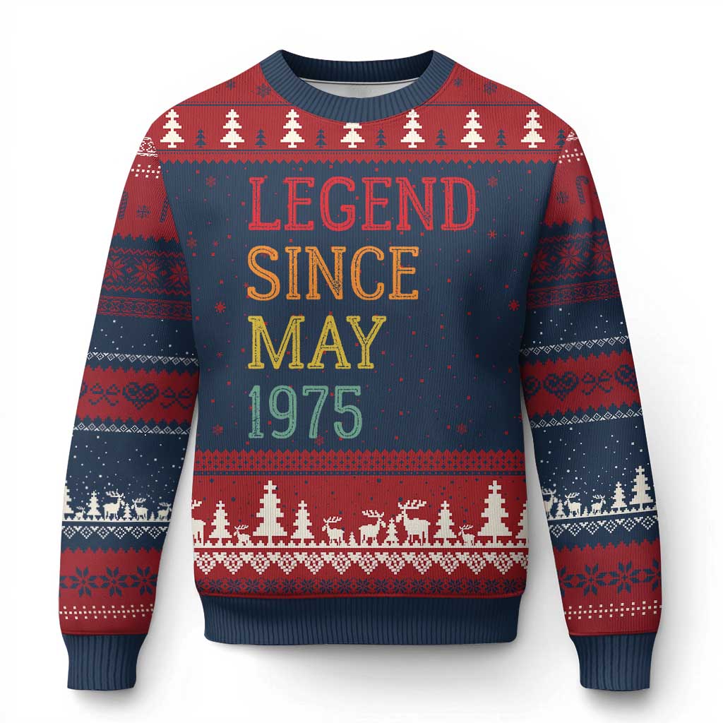 Legend Since May 1975 Ugly Christmas Sweater Vintage Retro 50th Birthday Gifts TS10 Navy Red Print Your Wear