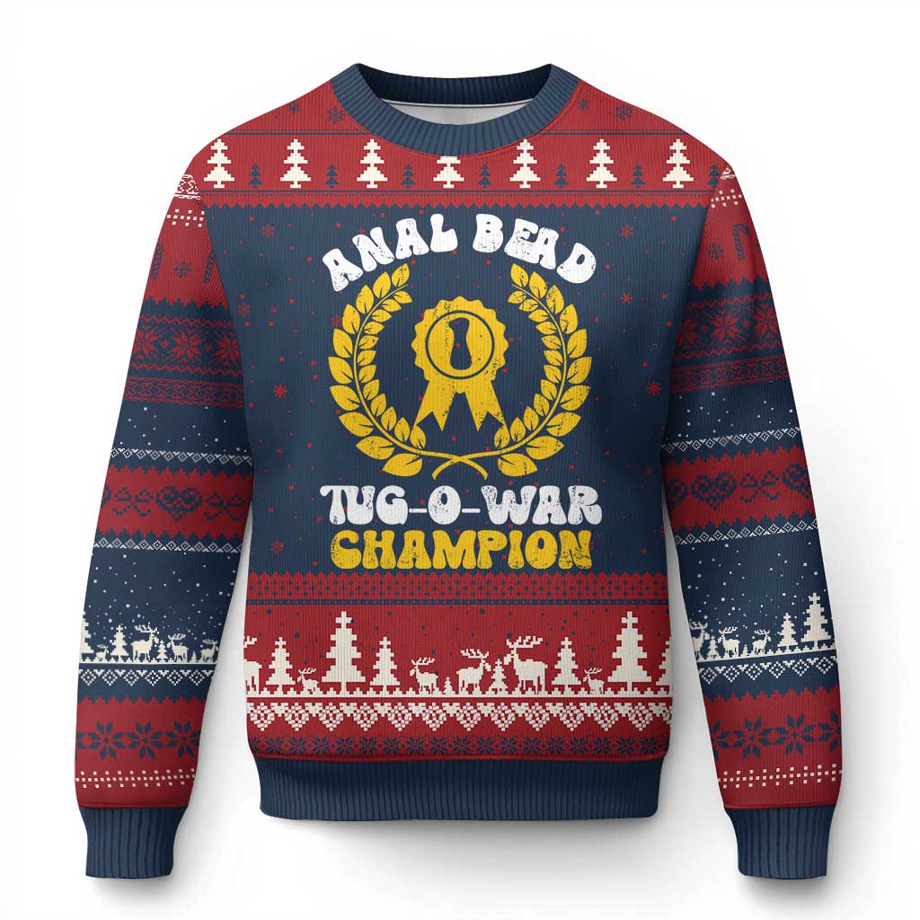 Bead Tug O War Champion Ugly Christmas Sweater Funny Sarcastic Saying Weird Gag Gift TS10 Navy Red Print Your Wear