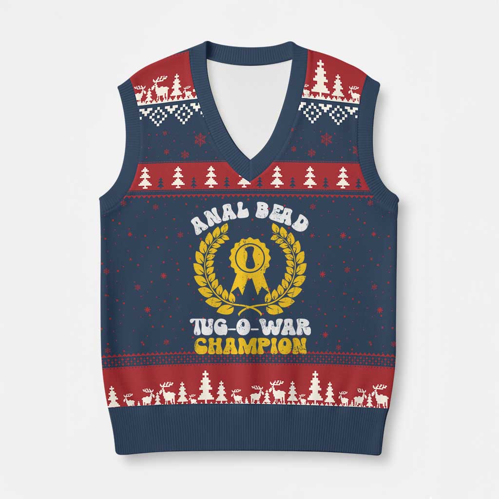 Bead Tug O War Champion V-Neck Knit Sweater Vest Funny Sarcastic Saying Weird Gag Gift TS10 Navy Red Print Your Wear