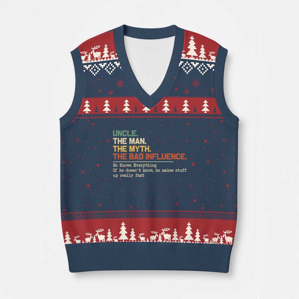 Funny Uncle V-Neck Knit Sweater Vest Best Funny Uncle Fathers Day TS10 Navy Red Print Your Wear