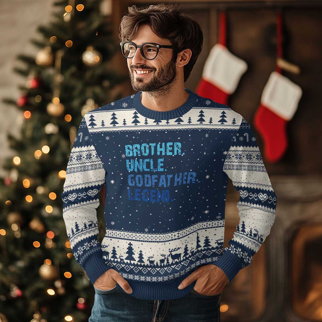 Brother Uncle Godfather Legend Ugly Christmas Sweater Best Funny Uncle Fathers Day TS10 Navy Beige Print Your Wear