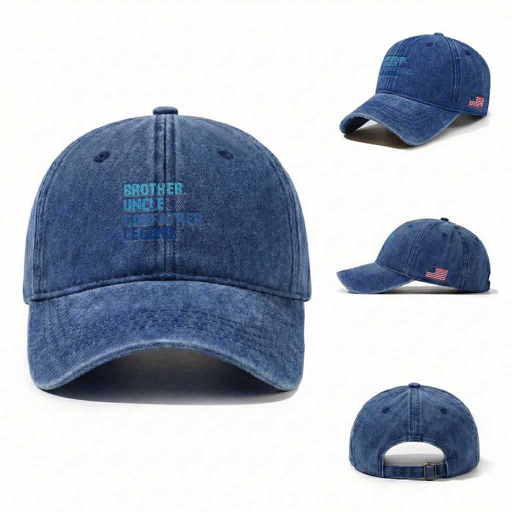 Brother Uncle Godfather Legend Washed Cotton Baseball Cap Best Funny Uncle Fathers Day TS10 Washed Cap Universal Fit Royal Blue Print Your Wear