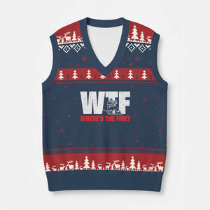 WTF Wheres The Fire V-Neck Knit Sweater Vest Funny Fireman Firefighter TS10 Navy Red Print Your Wear