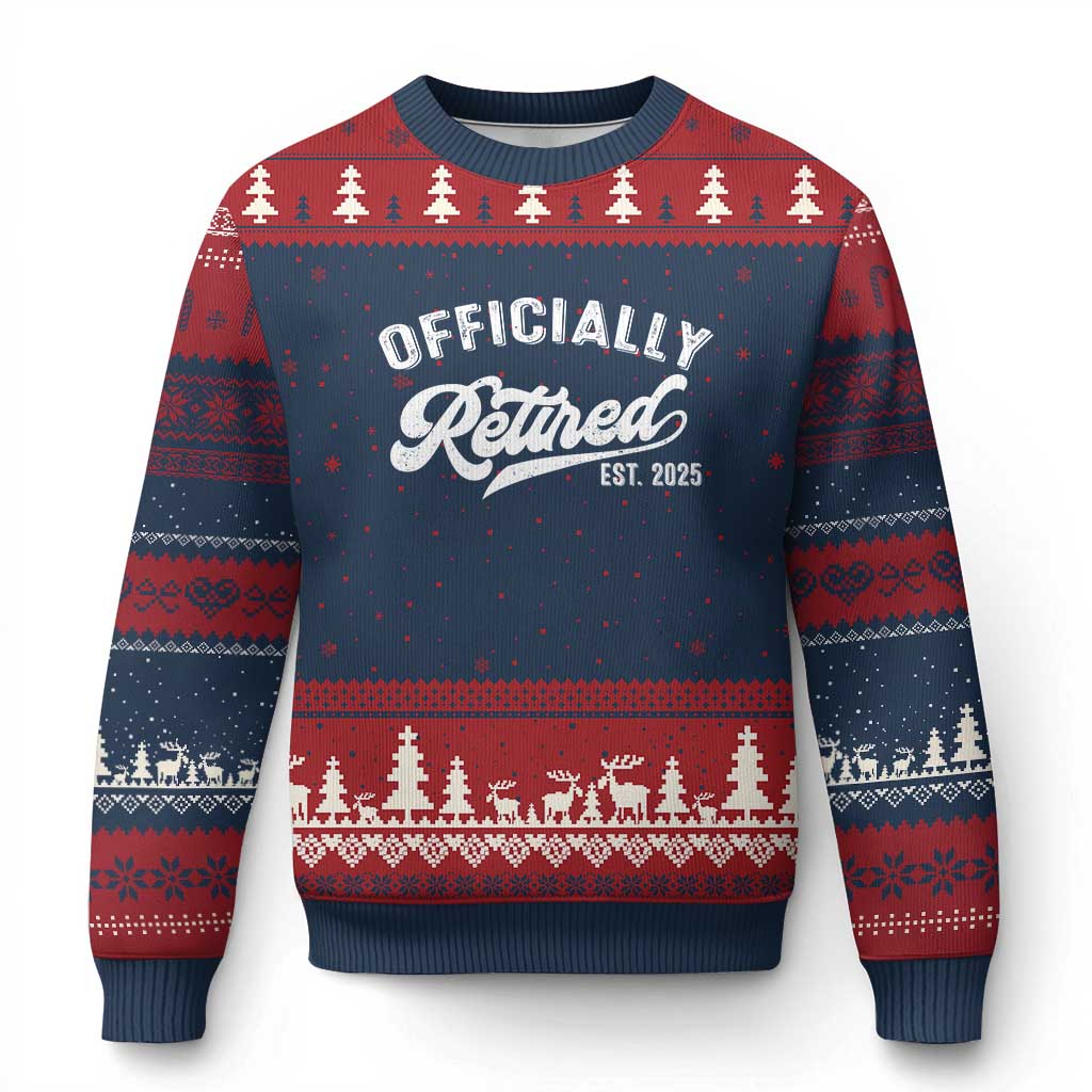 Officially Retired 2025 Ugly Christmas Sweater Vintage Retirement TS10 Navy Red Print Your Wear