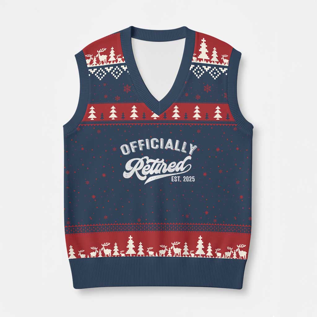 Officially Retired 2025 V-Neck Knit Sweater Vest Vintage Retirement TS10 Navy Red Print Your Wear