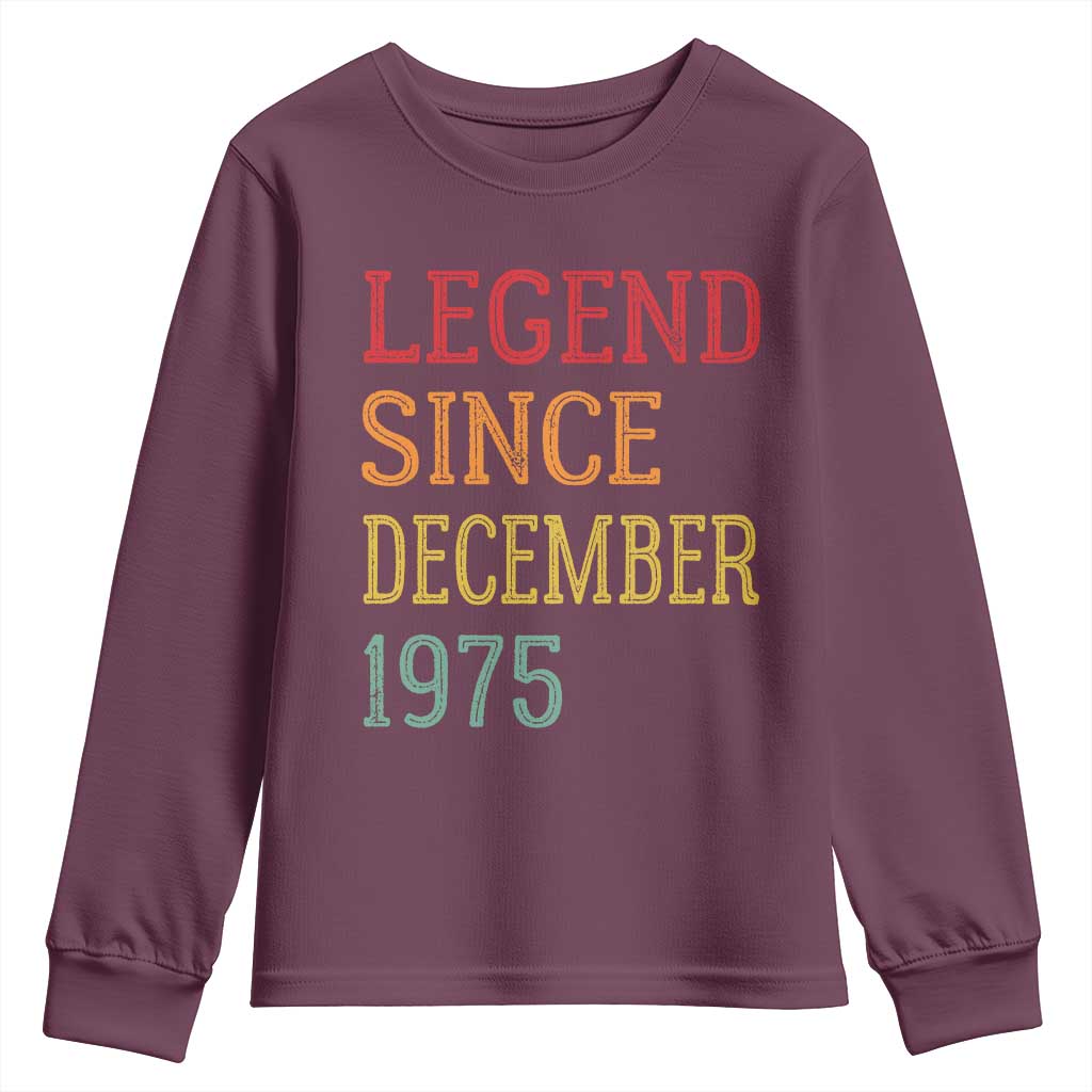 Legend Since December 1975 Youth Sweatshirt Vintage Retro 50th Birthday Gifts TS10 Maroon Print Your Wear