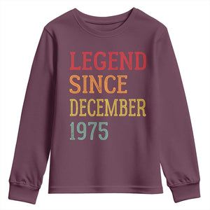 Legend Since December 1975 Youth Sweatshirt Vintage Retro 50th Birthday Gifts TS10 Maroon Print Your Wear