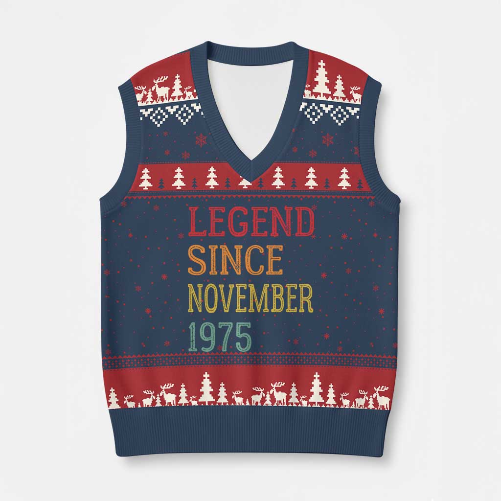 Legend Since November 1975 V-Neck Knit Sweater Vest Vintage Retro 50th Birthday Gifts TS10 Navy Red Print Your Wear