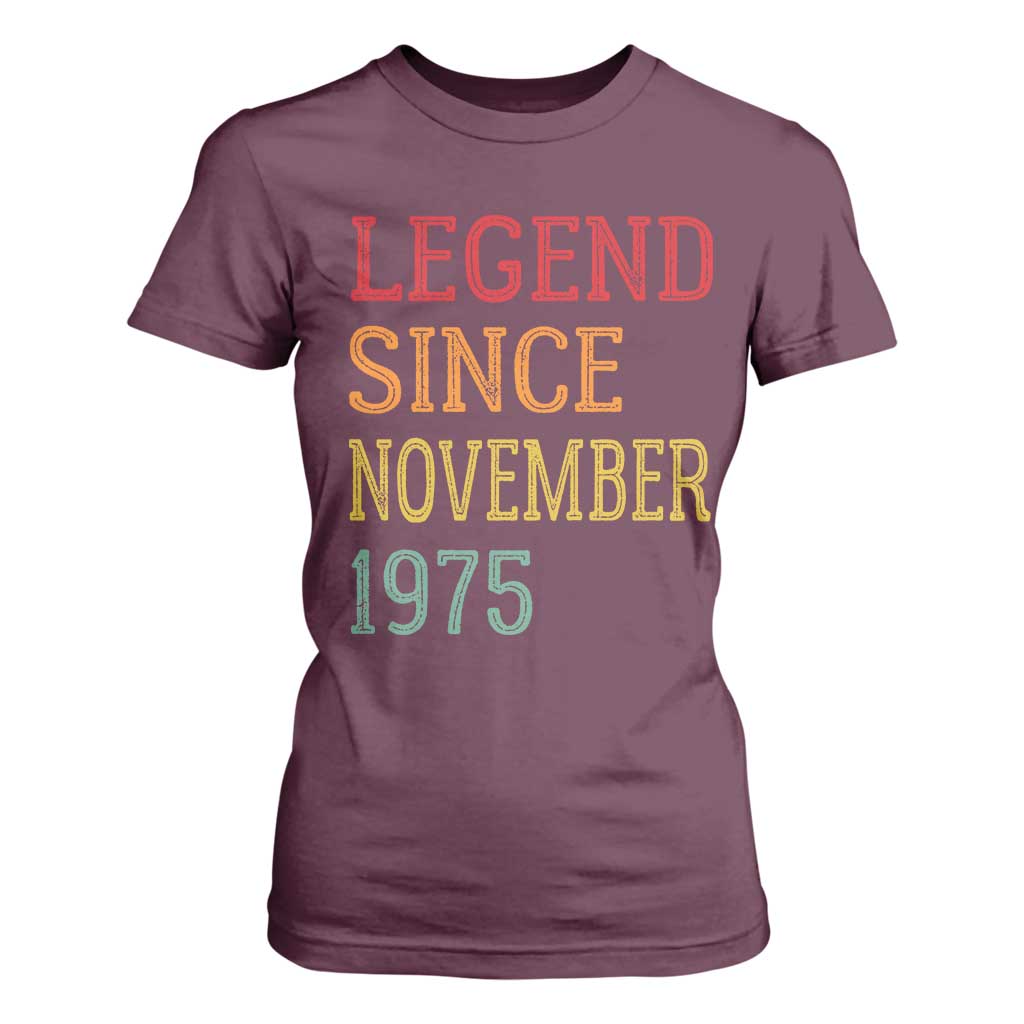 Legend Since November 1975 T Shirt For Women Vintage Retro 50th Birthday Gifts TS10 Maroon Print Your Wear