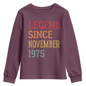 Legend Since November 1975 Youth Sweatshirt Vintage Retro 50th Birthday Gifts TS10 Maroon Print Your Wear