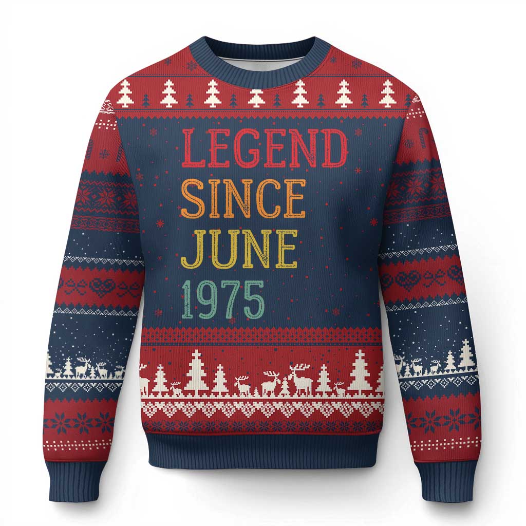 Legend Since June 1975 Ugly Christmas Sweater Vintage Retro 50th Birthday Gifts TS10 Navy Red Print Your Wear
