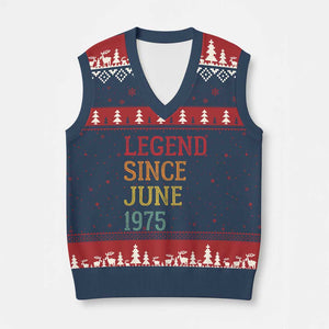 Legend Since June 1975 V-Neck Knit Sweater Vest Vintage Retro 50th Birthday Gifts TS10 Navy Red Print Your Wear