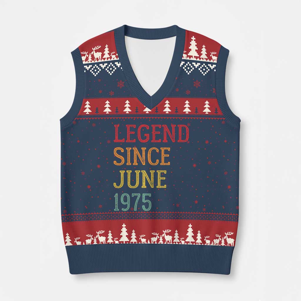 Legend Since June 1975 V-Neck Knit Sweater Vest Vintage Retro 50th Birthday Gifts TS10 Navy Red Print Your Wear