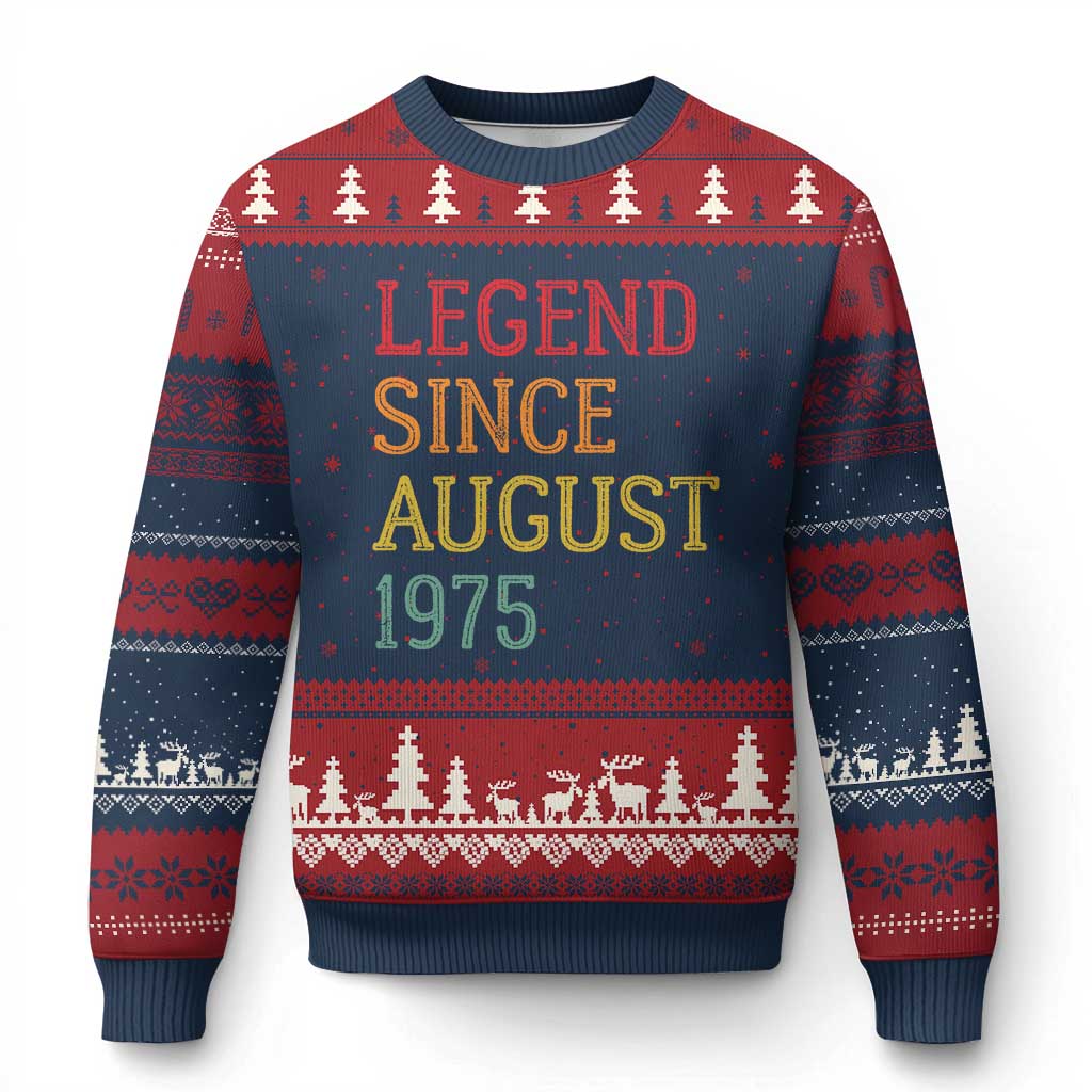 Legend Since August 1975 Ugly Christmas Sweater Vintage Retro 50th Birthday Gifts TS10 Navy Red Print Your Wear
