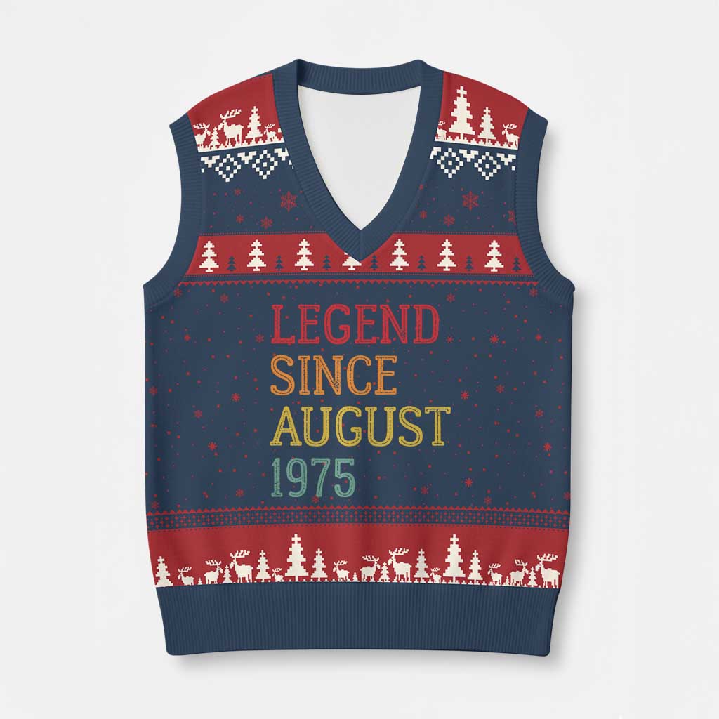 Legend Since August 1975 V-Neck Knit Sweater Vest Vintage Retro 50th Birthday Gifts TS10 Navy Red Print Your Wear