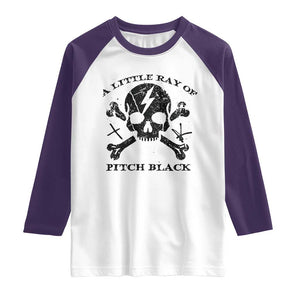 A Little Ray of Pitch Black Raglan Shirt Dark Humor Sarcastic Halloween Spooky Skull TS10 White Purple Print Your Wear