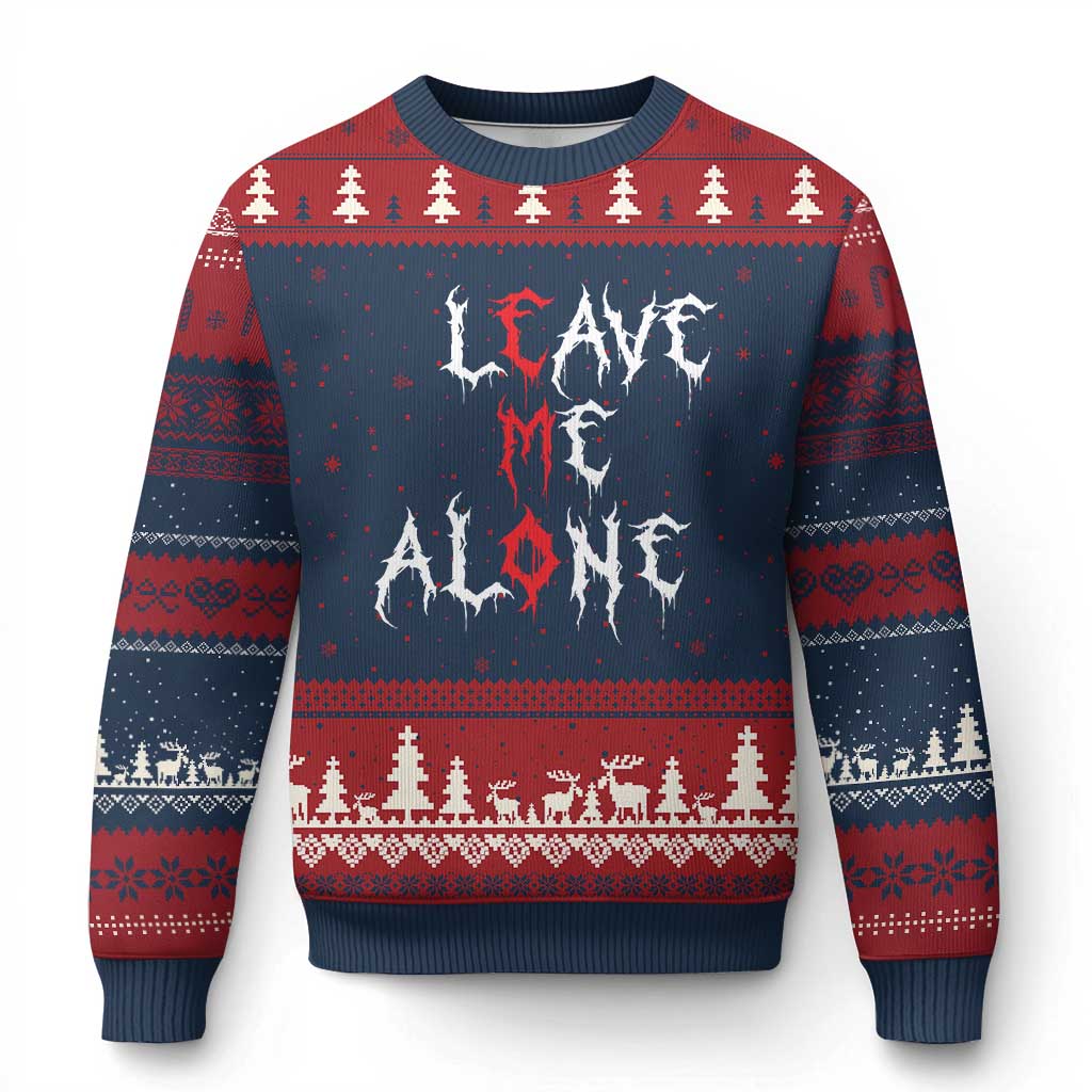 Leave me Alone Emo Ugly Christmas Sweater Aesthetic Goth Scene Alternative Music TS10 Navy Red Print Your Wear