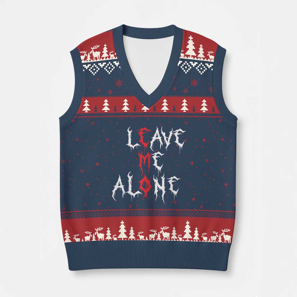 Leave me Alone Emo V-Neck Knit Sweater Vest Aesthetic Goth Scene Alternative Music TS10 Navy Red Print Your Wear