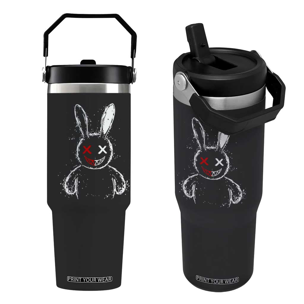 Creepy Cute Bunny Flip Straw Tumbler Rabbit Alt Goth Grunge Horror Aesthetic TS10 One Size: 30 oz Black Print Your Wear