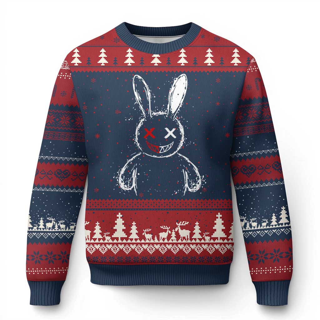 Creepy Cute Bunny Ugly Christmas Sweater Rabbit Alt Goth Grunge Horror Aesthetic TS10 Navy Red Print Your Wear