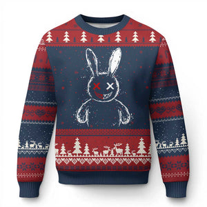 Creepy Cute Bunny Ugly Christmas Sweater Rabbit Alt Goth Grunge Horror Aesthetic TS10 Navy Red Print Your Wear
