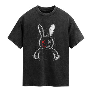 Creepy Cute Bunny Washed Cotton T-Shirt Rabbit Alt Goth Grunge Horror Aesthetic