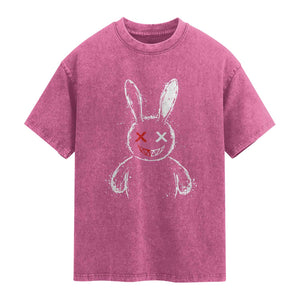 Creepy Cute Bunny Washed Cotton T-Shirt Rabbit Alt Goth Grunge Horror Aesthetic