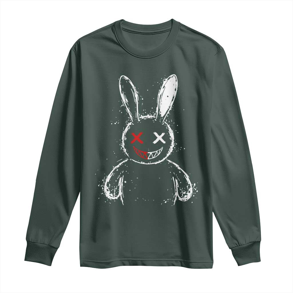 Creepy Cute Bunny Long Sleeve Shirt Rabbit Alt Goth Grunge Horror Aesthetic TS10 Dark Forest Green Print Your Wear