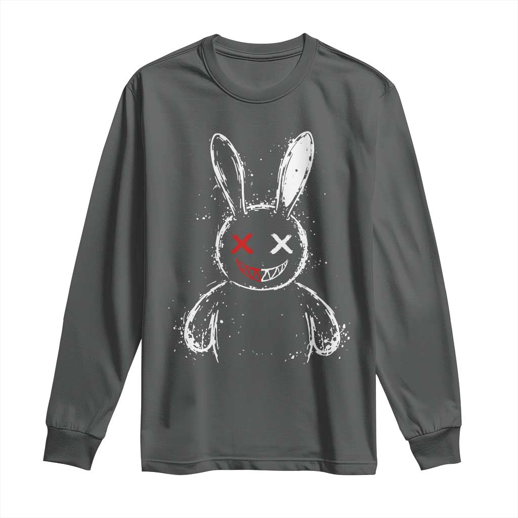 Creepy Cute Bunny Long Sleeve Shirt Rabbit Alt Goth Grunge Horror Aesthetic TS10 Dark Heather Print Your Wear