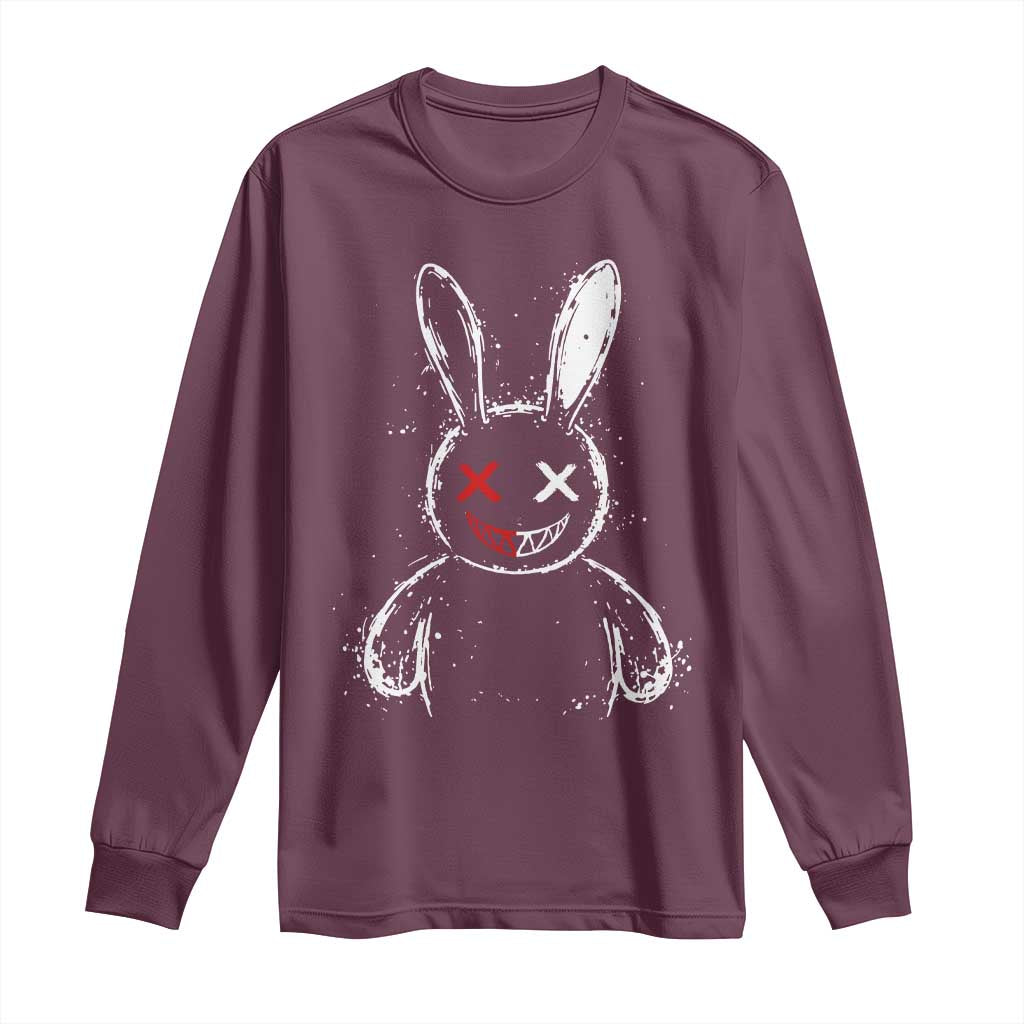 Creepy Cute Bunny Long Sleeve Shirt Rabbit Alt Goth Grunge Horror Aesthetic TS10 Maroon Print Your Wear