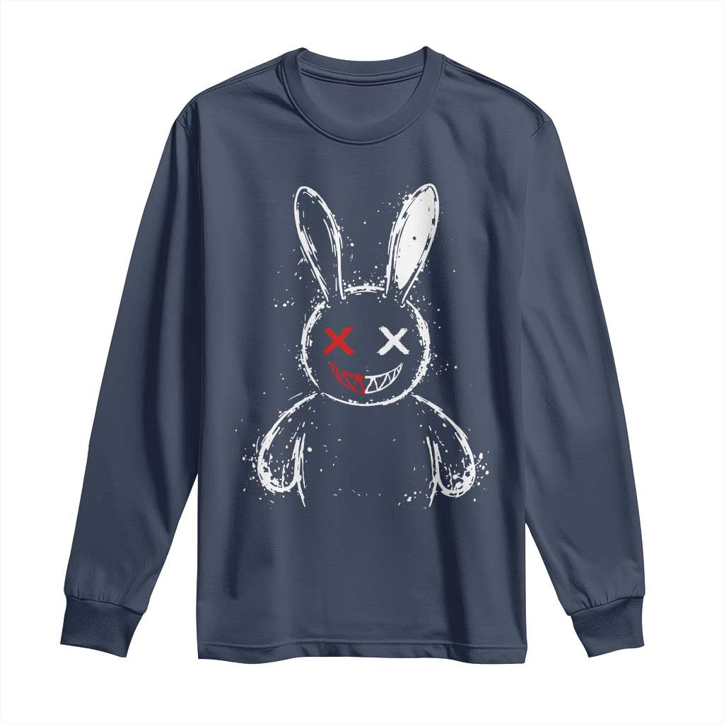 Creepy Cute Bunny Long Sleeve Shirt Rabbit Alt Goth Grunge Horror Aesthetic TS10 Navy Print Your Wear
