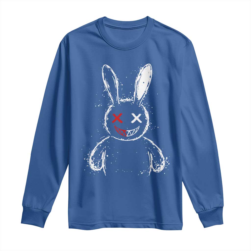 Creepy Cute Bunny Long Sleeve Shirt Rabbit Alt Goth Grunge Horror Aesthetic TS10 Royal Blue Print Your Wear
