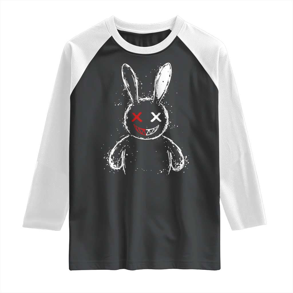 Creepy Cute Bunny Raglan Shirt Rabbit Alt Goth Grunge Horror Aesthetic TS10 Black White Print Your Wear