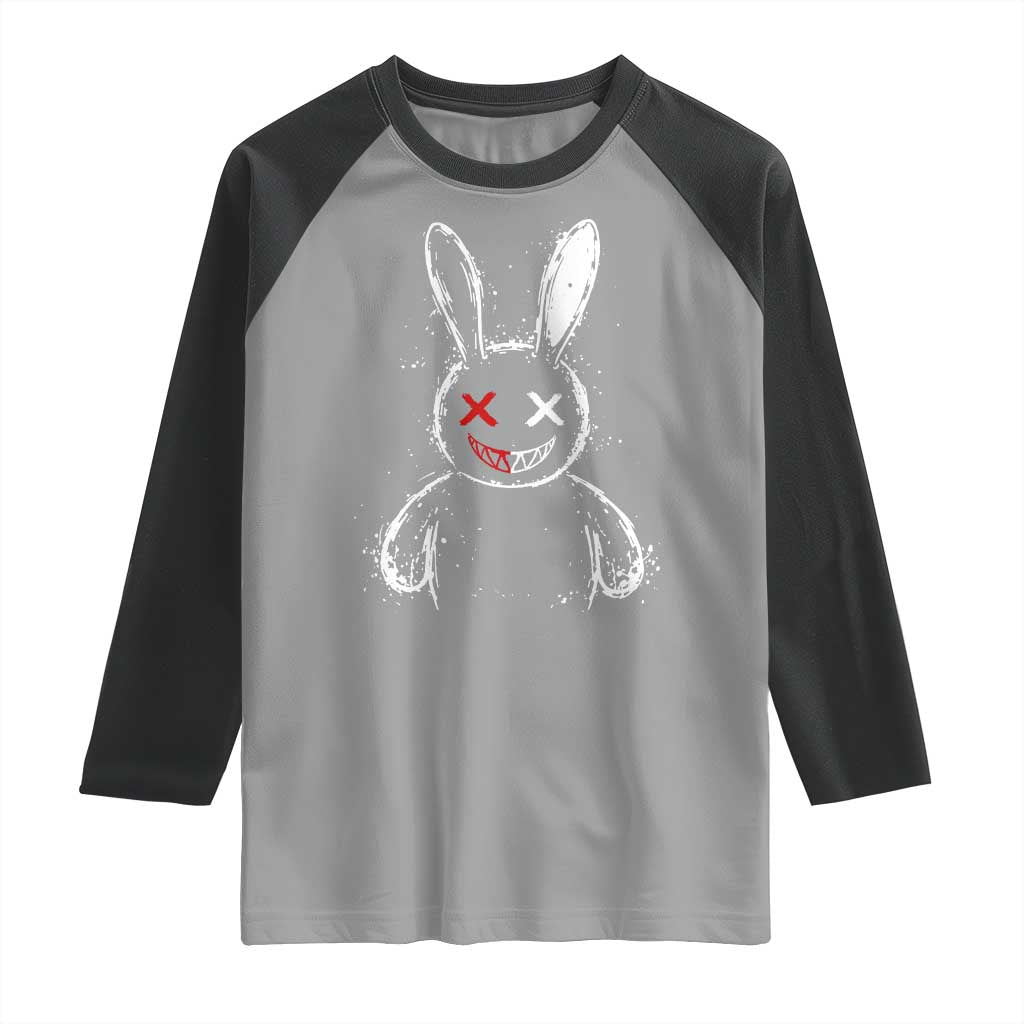 Creepy Cute Bunny Raglan Shirt Rabbit Alt Goth Grunge Horror Aesthetic TS10 Sport Gray Black Print Your Wear
