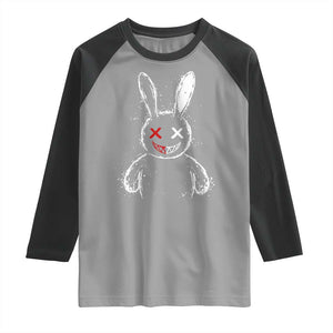 Creepy Cute Bunny Raglan Shirt Rabbit Alt Goth Grunge Horror Aesthetic TS10 Sport Gray Black Print Your Wear
